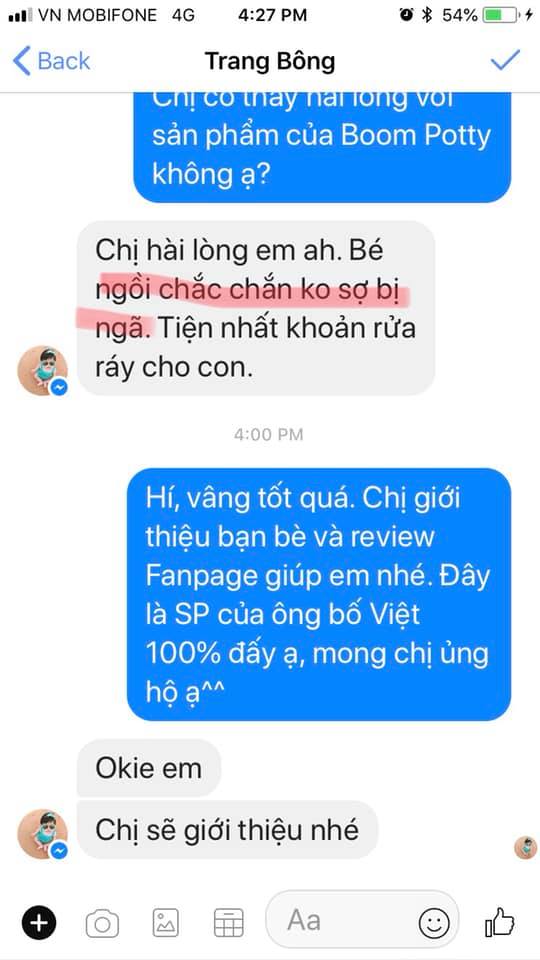 review đánh giá bô vệ sinh Boom Potty của chị Trang Bông- bô vệ sinh Boom Potty