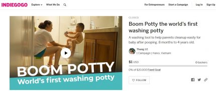 Indiegogo – Quỹ đầu tư mạo hiểm tại Mỹ   Boom Potty rửa bô đầu tiên trên thế giới